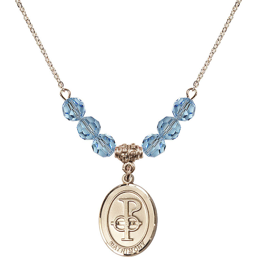 14kt Gold Filled Matrimony Birthstone Necklace with Aqua Beads - 0869