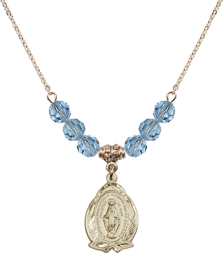 14kt Gold Filled Miraculous Birthstone Necklace with Aqua Beads - 1481