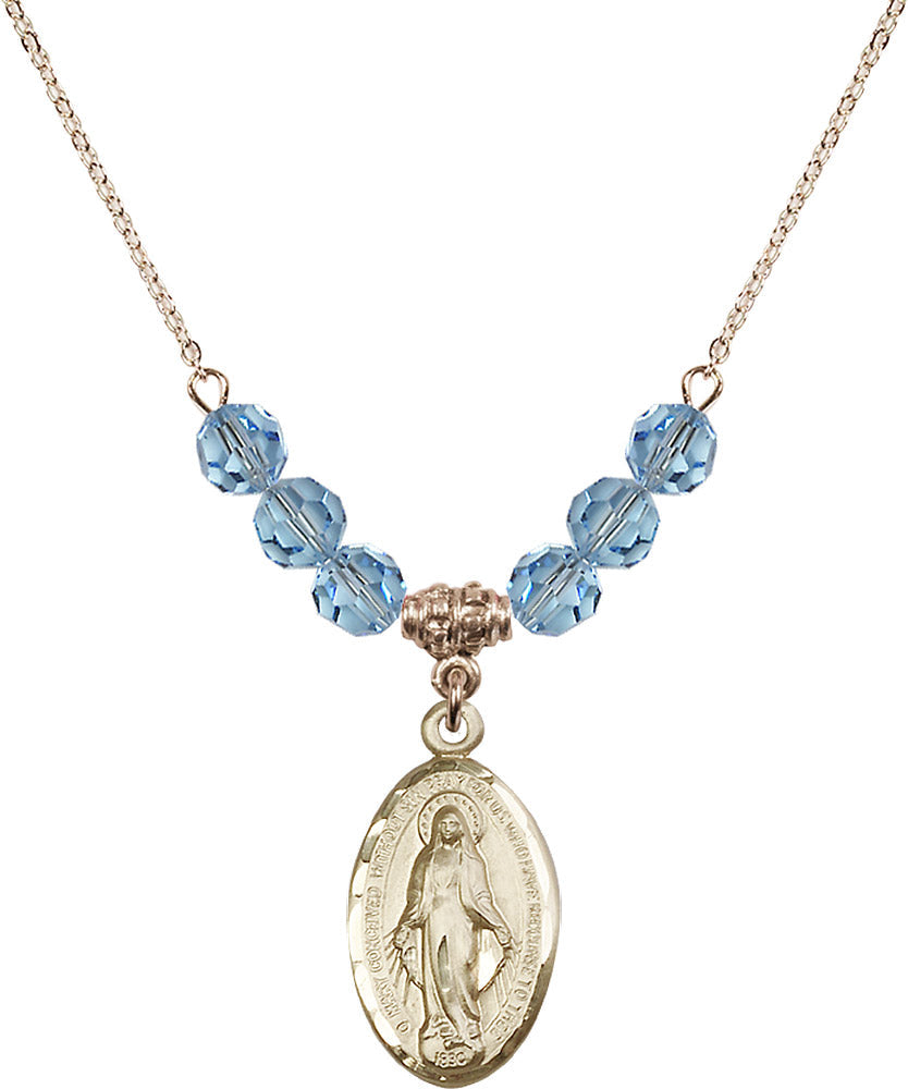 14kt Gold Filled Miraculous Birthstone Necklace with Aqua Beads - 1615