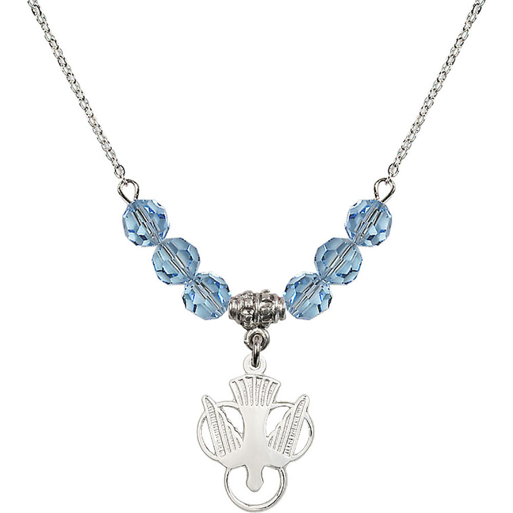 Sterling Silver Holy Spirit Birthstone Necklace with Aqua Beads - 5430
