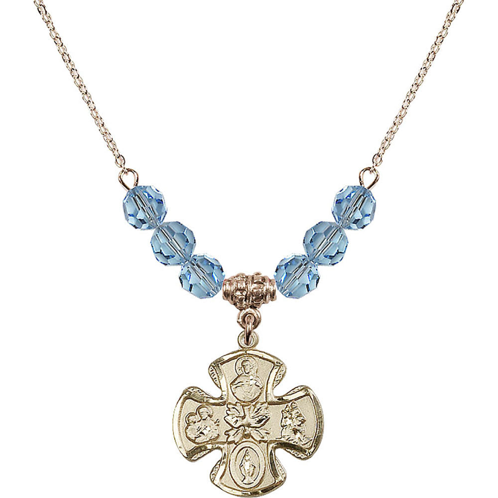 14kt Gold Filled 5-Way Birthstone Necklace with Aqua Beads - 5443