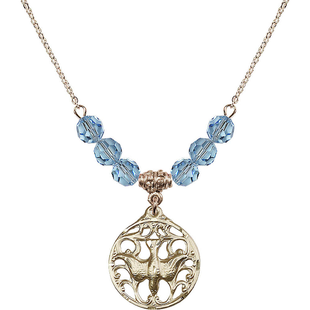 14kt Gold Filled Holy Spirit Birthstone Necklace with Aqua Beads - 5655