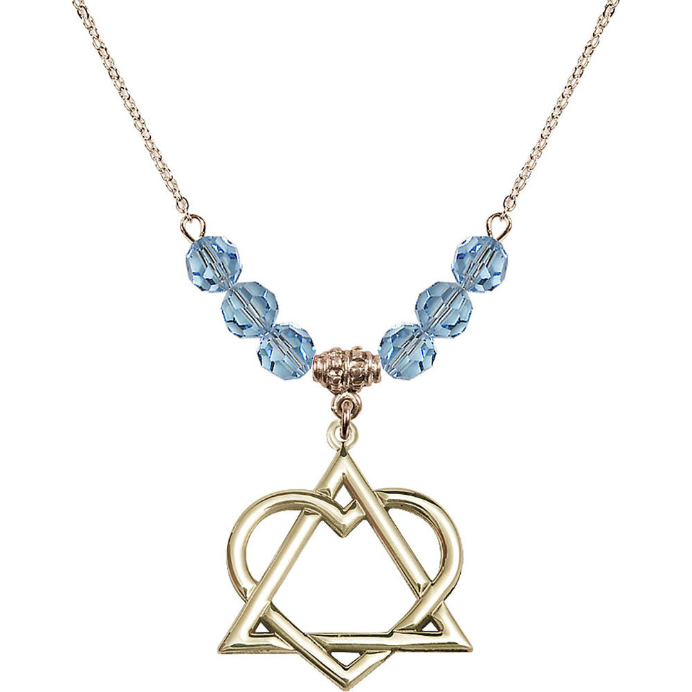 14kt Gold Filled Adoption Heart Birthstone Necklace with Aqua Beads - 6210