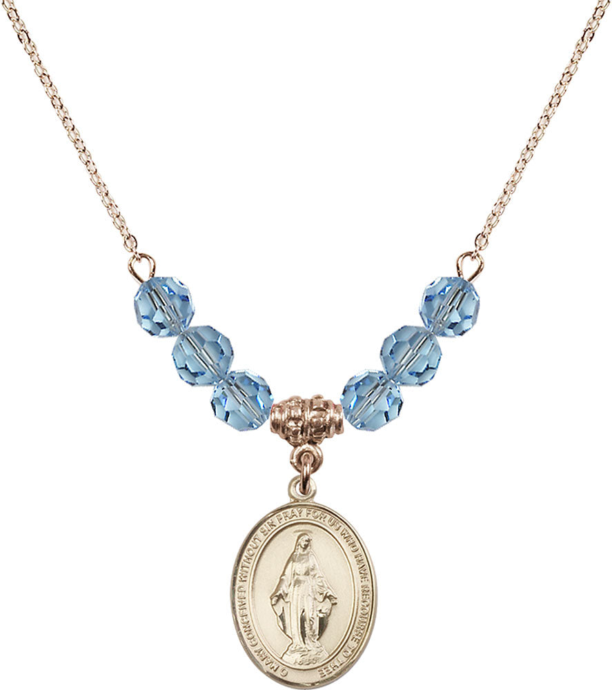 14kt Gold Filled Miraculous Birthstone Necklace with Aqua Beads - 8078