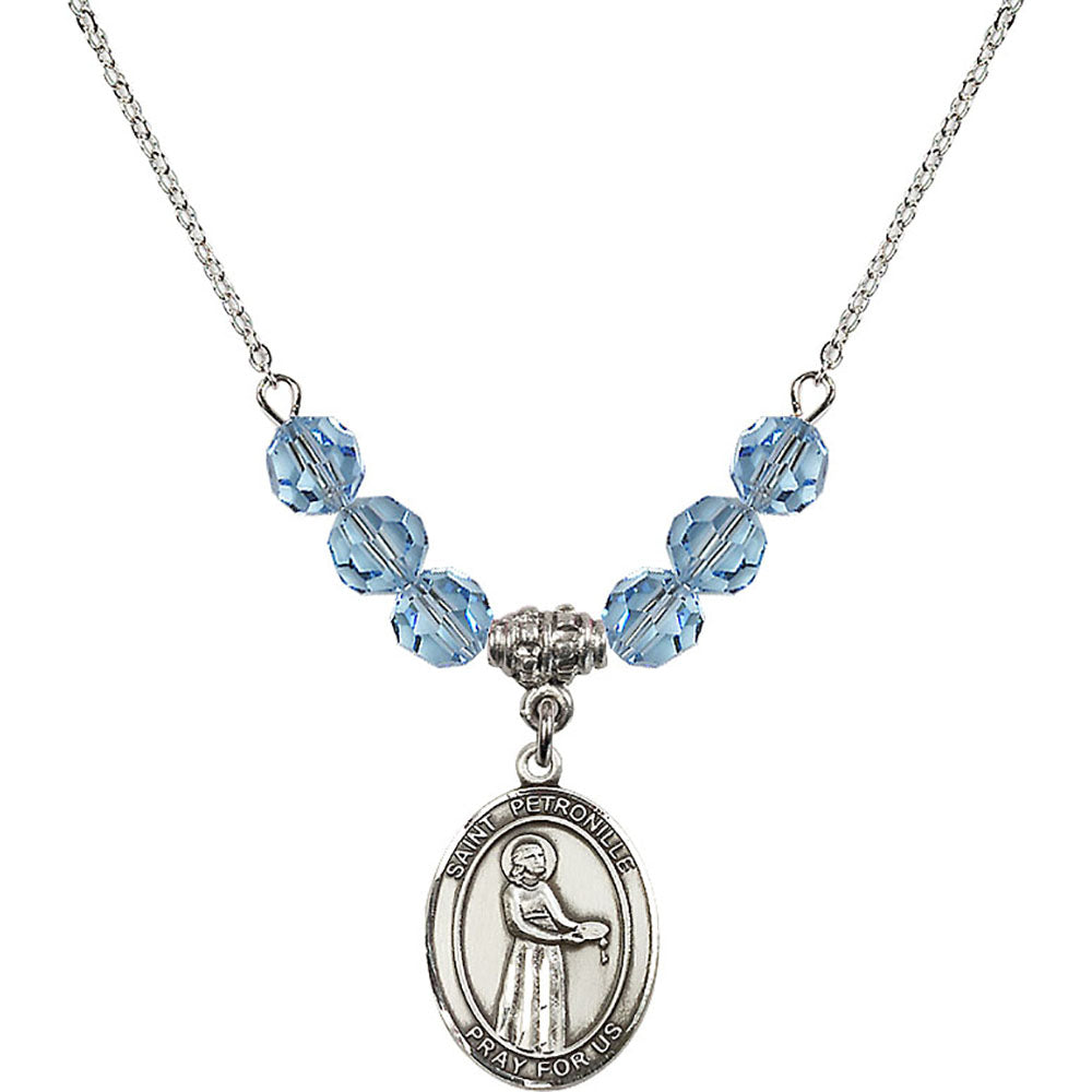 Sterling Silver Saint Petronille Birthstone Necklace with Aqua Beads - 8209