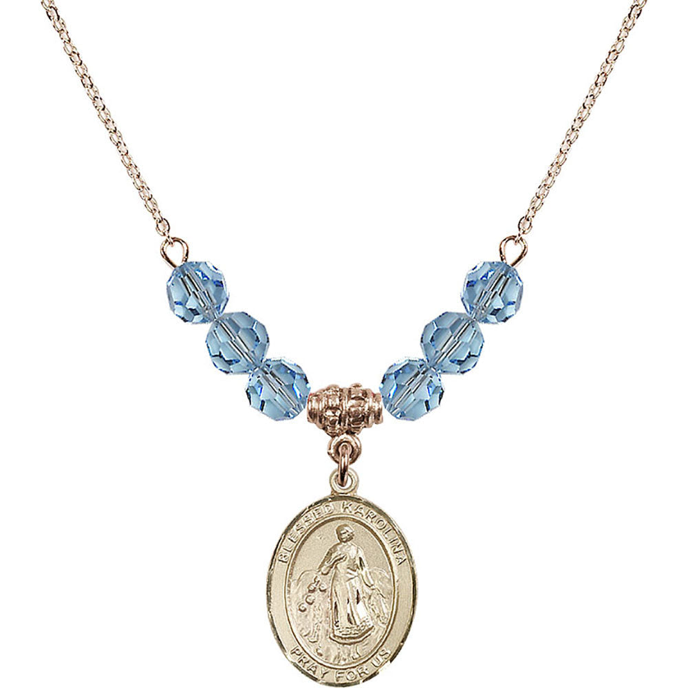 14kt Gold Filled Blessed Karolina Kozkowna Birthstone Necklace with Aqua Beads - 8283