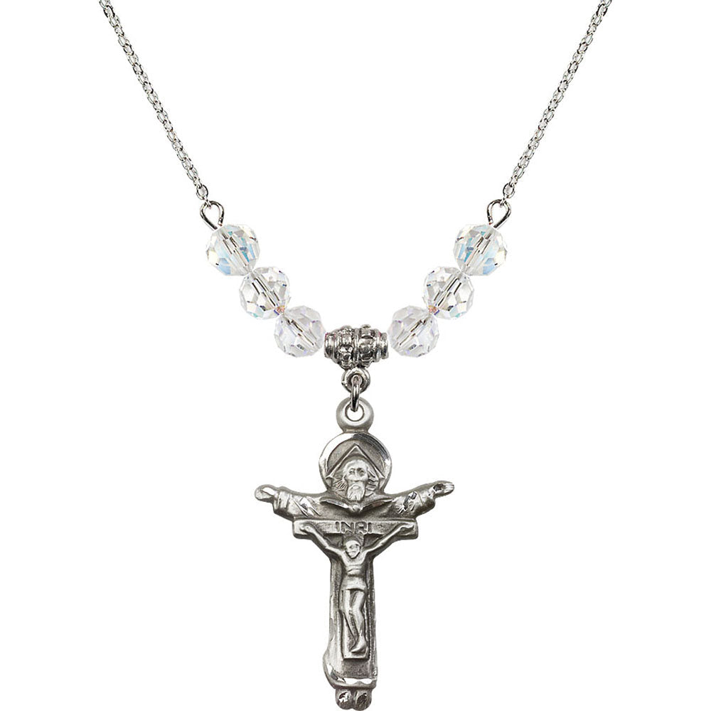 Sterling Silver Trinity Crucifix Birthstone Necklace with Crystal Beads - 0065