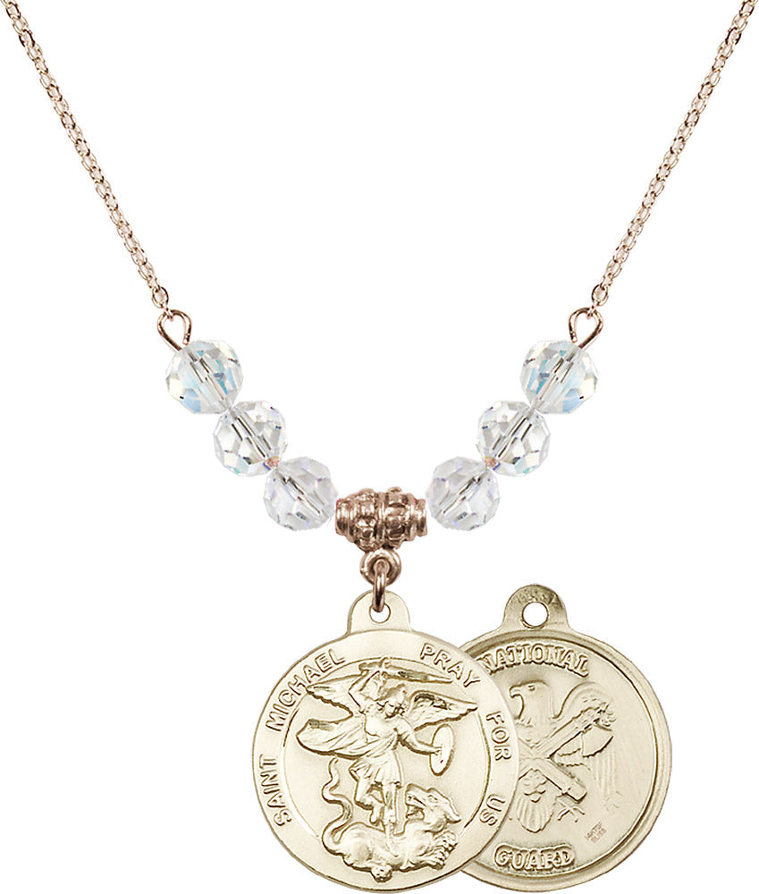 14kt Gold Filled Saint Michael / Nat'l Guard Birthstone Necklace with Crystal Beads - 0342
