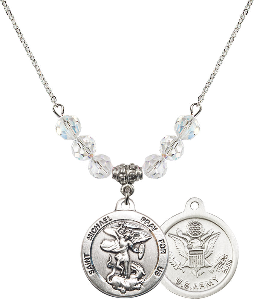 Sterling Silver Saint Michael / Army Birthstone Necklace with Crystal Beads - 0342