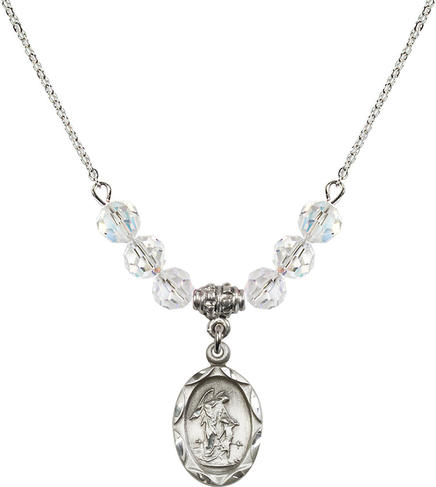 Sterling Silver Guardian Angel Birthstone Necklace with Crystal Beads - 0612
