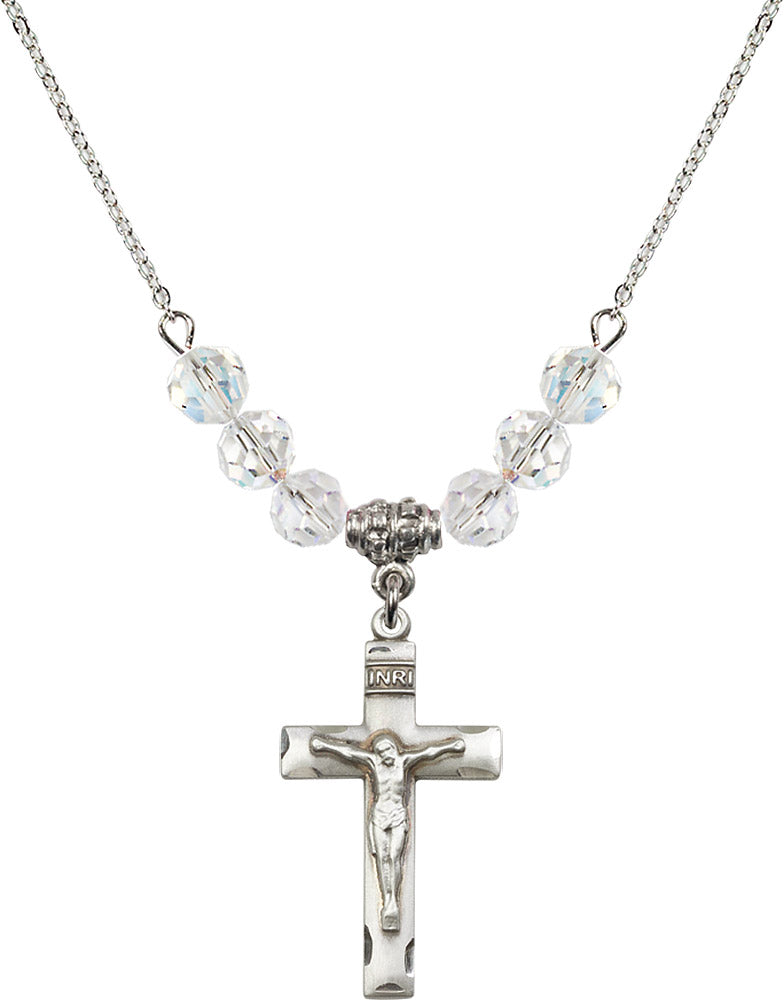 Sterling Silver Crucifix Birthstone Necklace with Crystal Beads - 0624