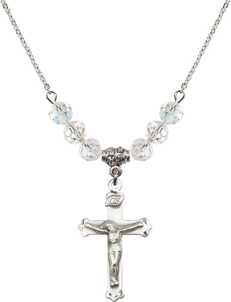 Sterling Silver Crucifix Birthstone Necklace with Crystal Beads - 0651