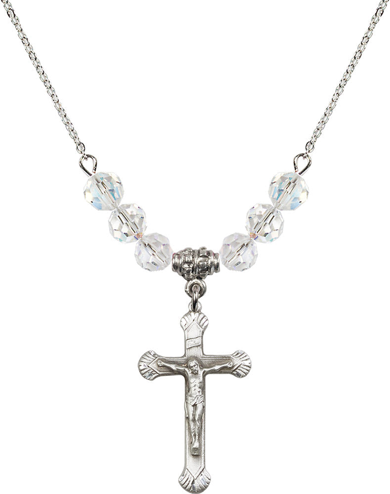 Sterling Silver Crucifix Birthstone Necklace with Crystal Beads - 0664