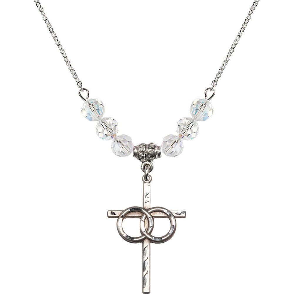 Sterling Silver Wedding Rings Cross Birthstone Necklace with Crystal Beads - 0671