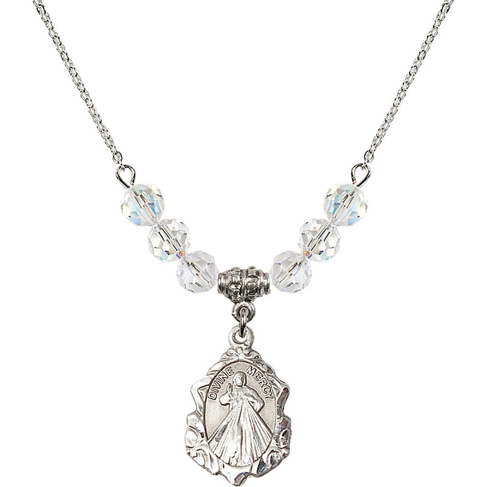 Sterling Silver Divine Mercy Birthstone Necklace with Crystal Beads - 0822