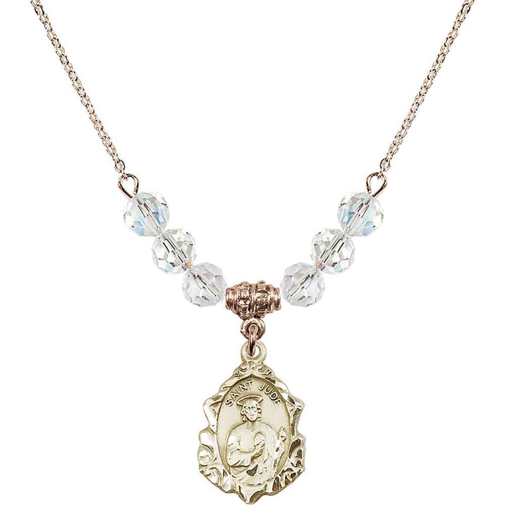 14kt Gold Filled Saint Jude Birthstone Necklace with Crystal Beads - 0822