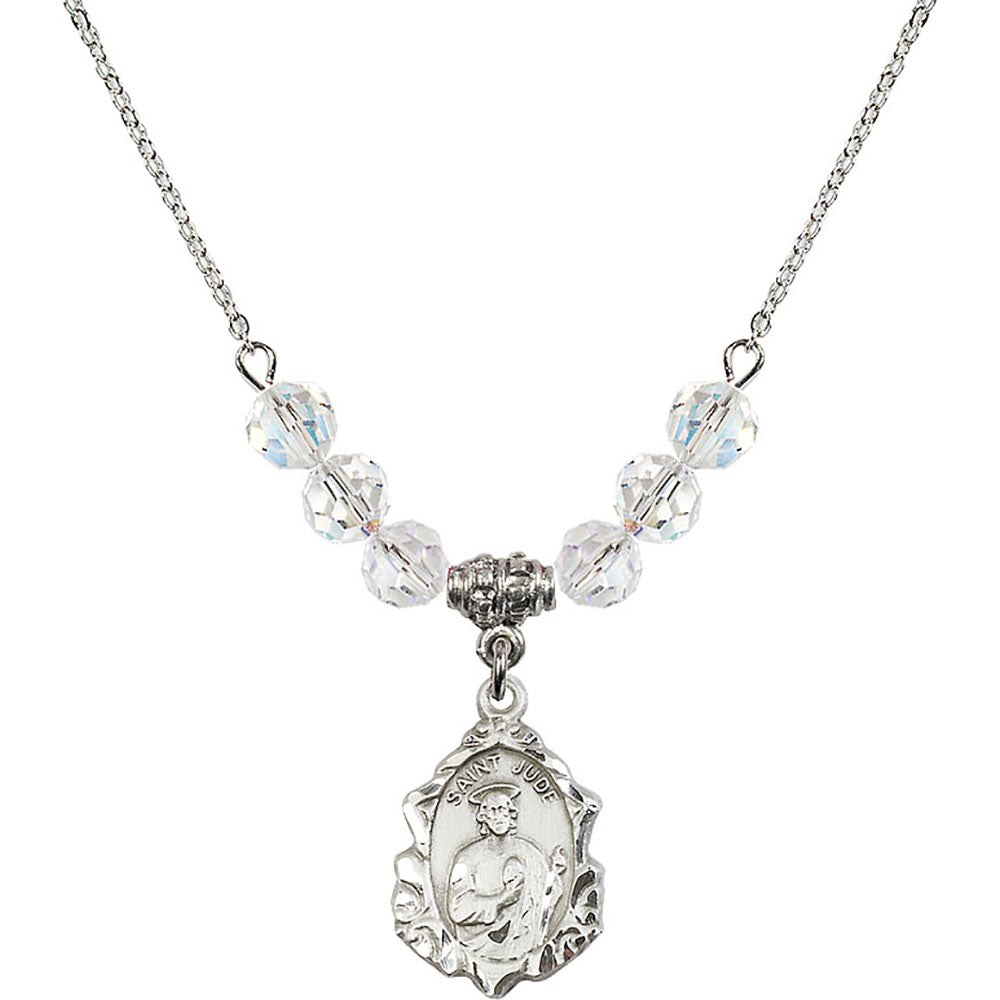 Sterling Silver Saint Jude Birthstone Necklace with Crystal Beads - 0822