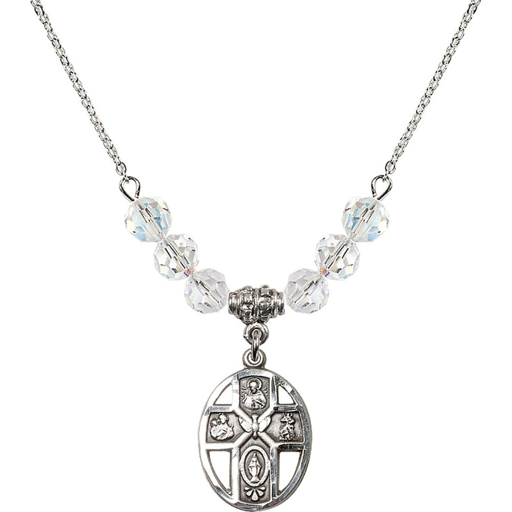 Sterling Silver 5-Way / Holy Spirit Birthstone Necklace with Crystal Beads - 0880