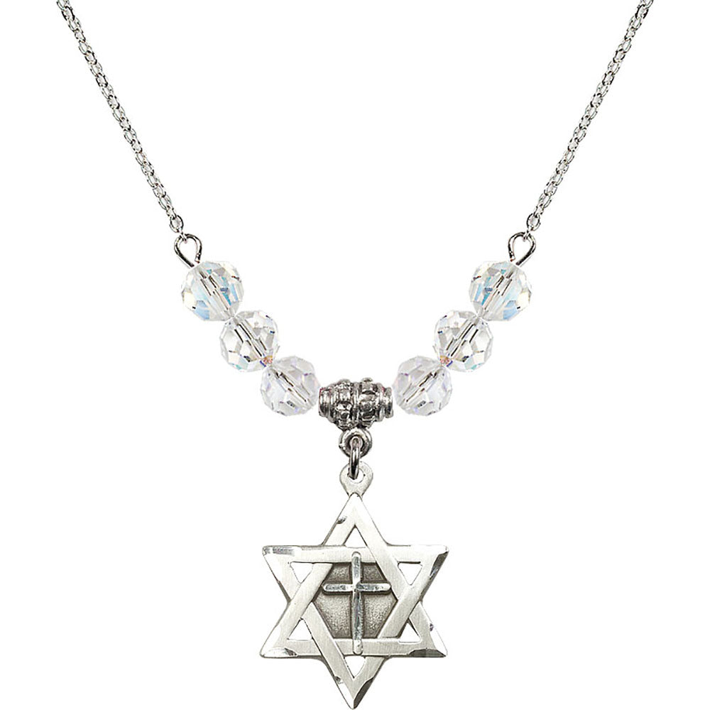 Sterling Silver Star of David w/ Cross Birthstone Necklace with Crystal Beads - 1210