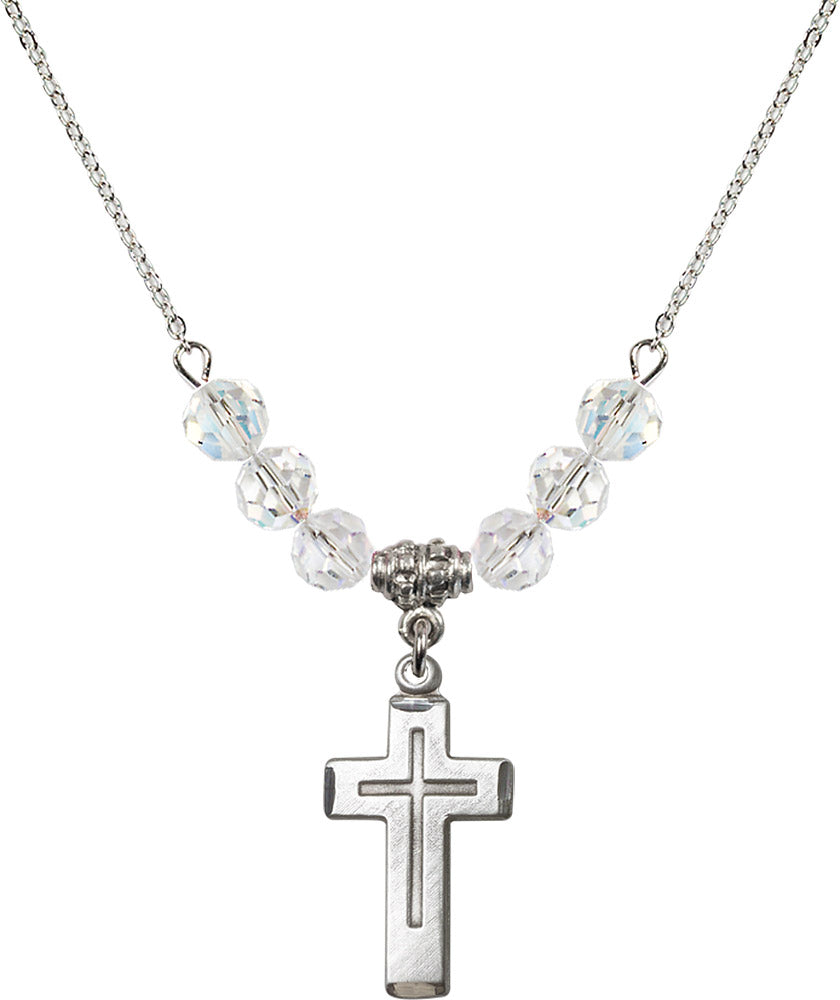 Sterling Silver Cross Birthstone Necklace with Crystal Beads - 1529