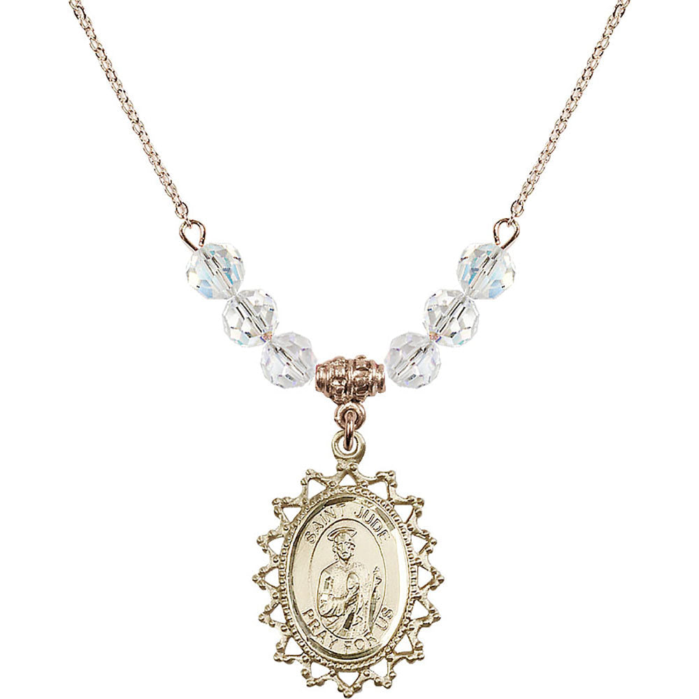 14kt Gold Filled Saint Jude Birthstone Necklace with Crystal Beads - 1619