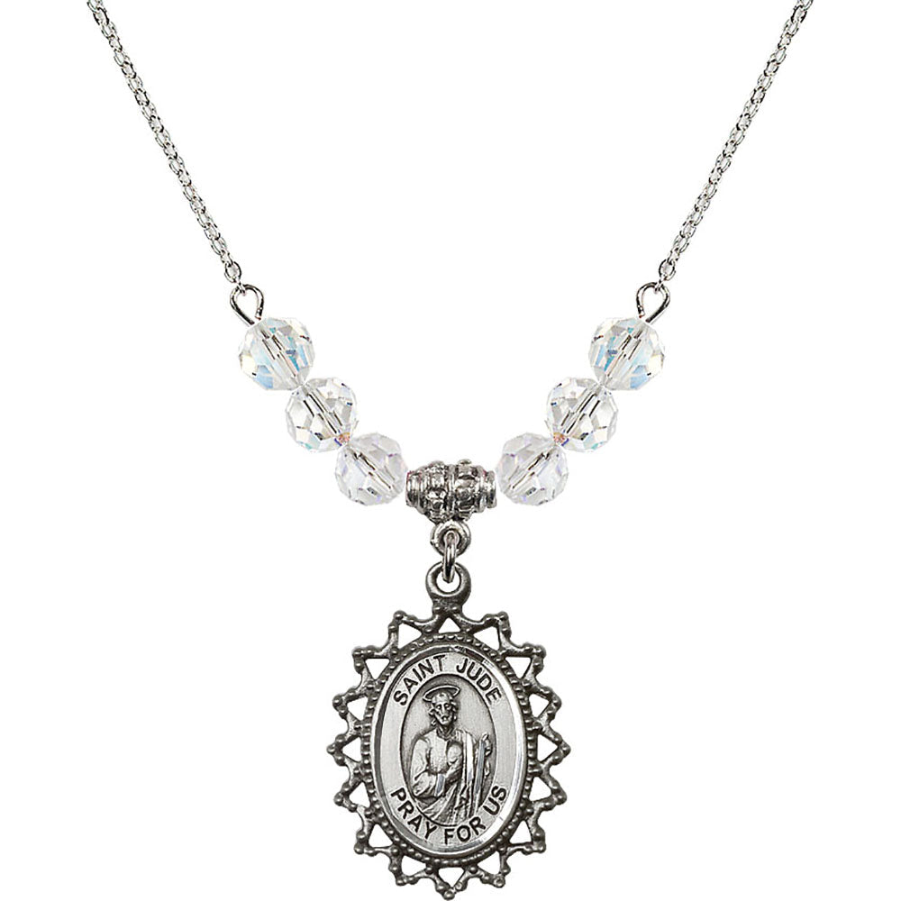 Sterling Silver Saint Jude Birthstone Necklace with Crystal Beads - 1619