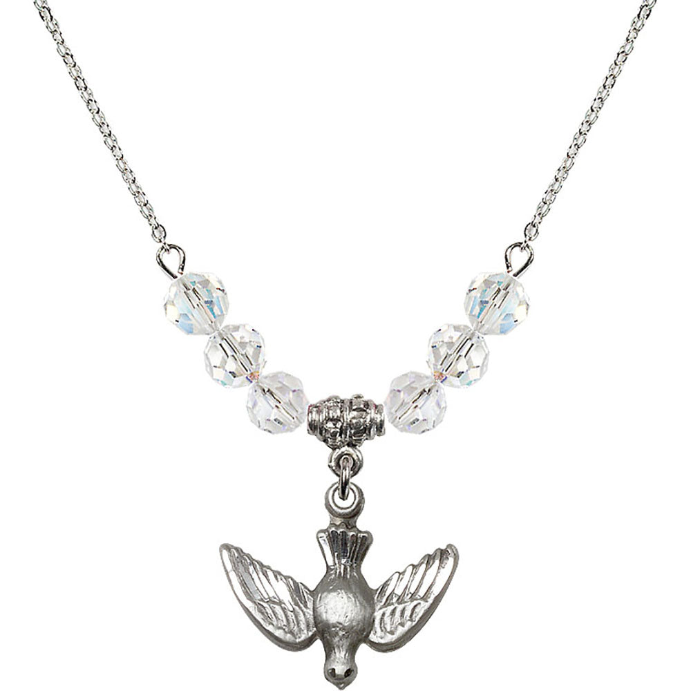 Sterling Silver Holy Spirit Birthstone Necklace with Crystal Beads - 1628