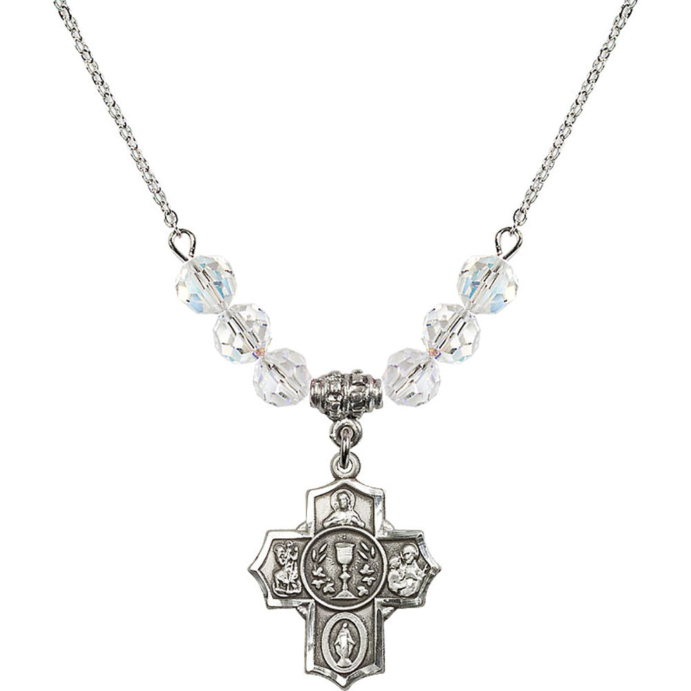 Sterling Silver Communion/5-Way Birthstone Necklace with Crystal Beads - 2004