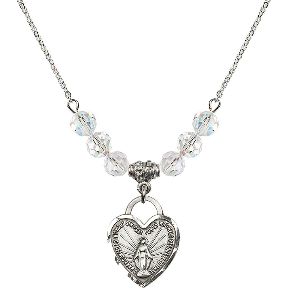 Sterling Silver Miraculous Heart Birthstone Necklace with Crystal Beads - 3201