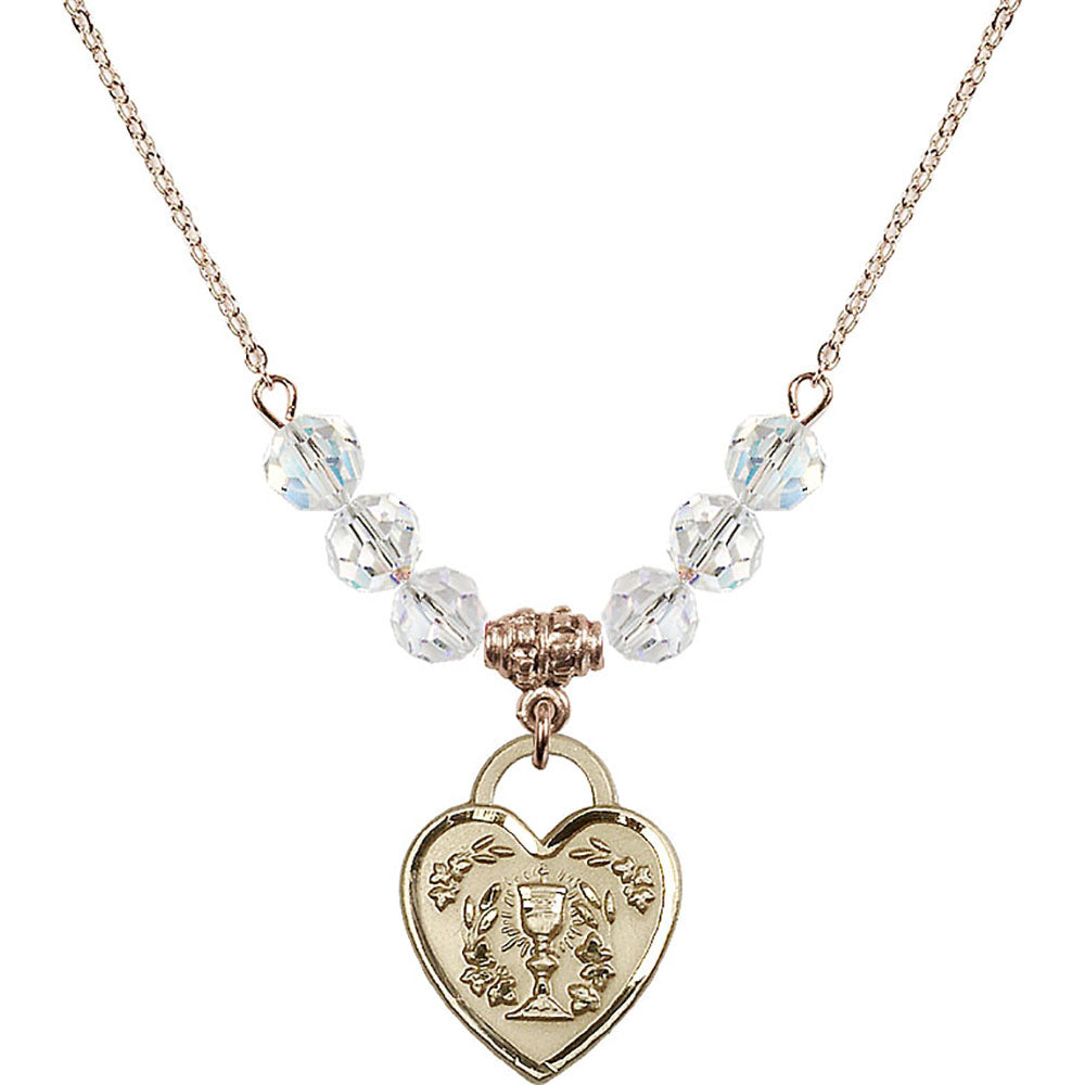 14kt Gold Filled Communion Heart Birthstone Necklace with Crystal Beads - 3204