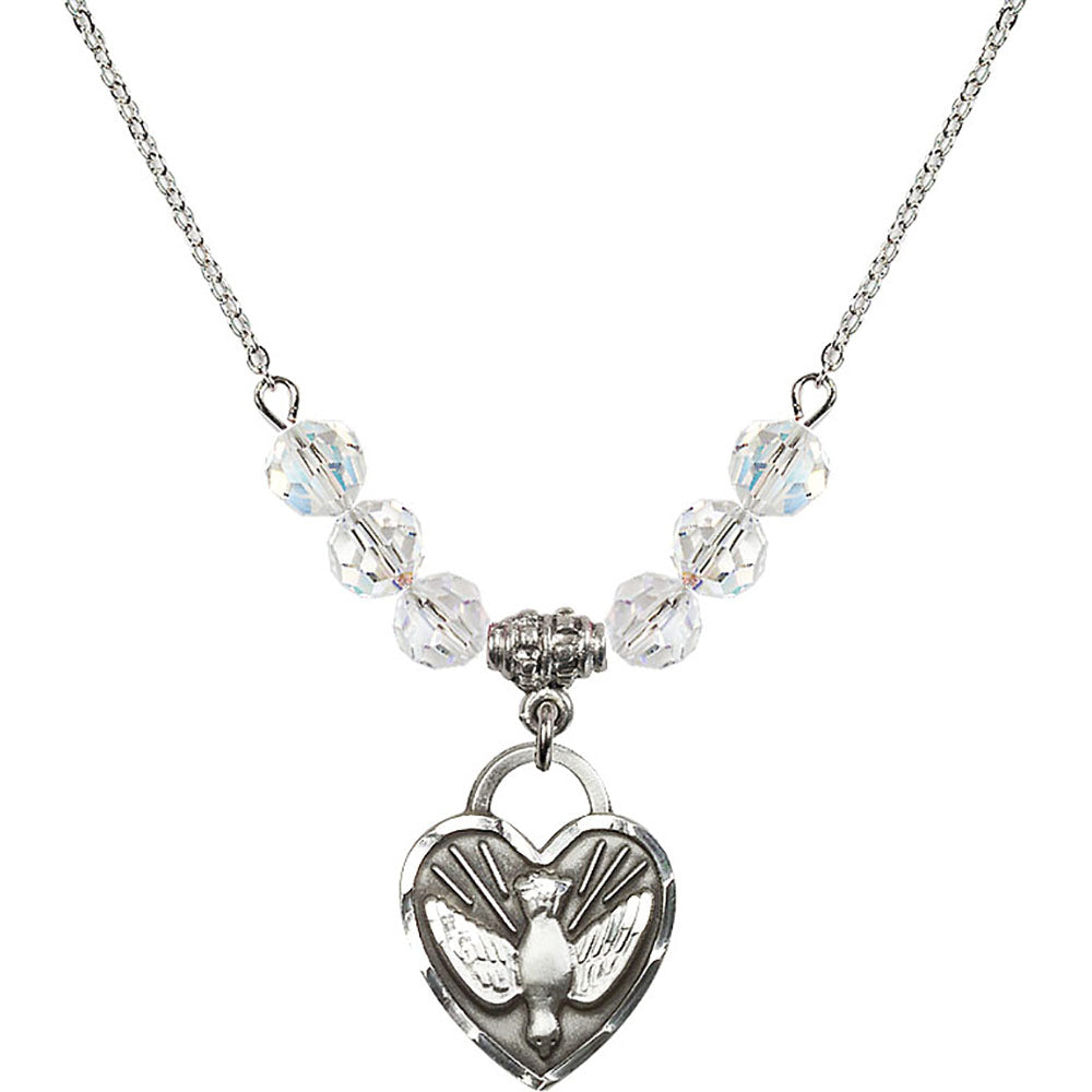 Sterling Silver Confirmation Heart Birthstone Necklace with Crystal Beads - 3205