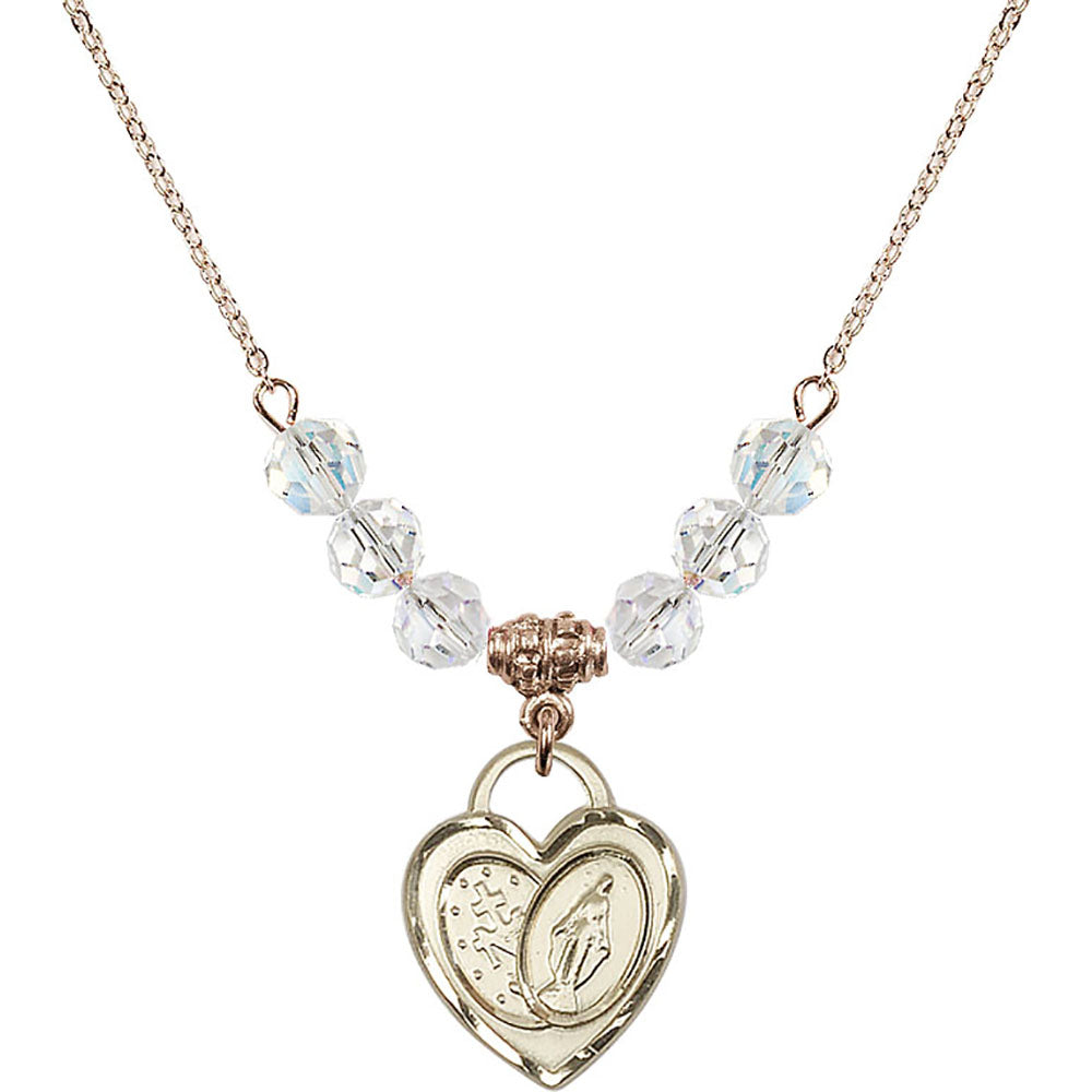 14kt Gold Filled Miraculous Heart Birthstone Necklace with Crystal Beads - 3212