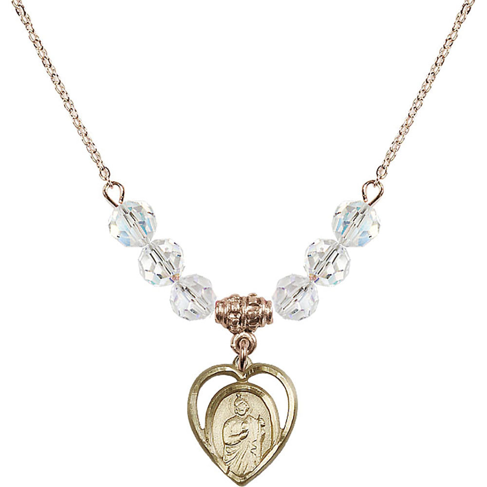 14kt Gold Filled Saint Jude Birthstone Necklace with Crystal Beads - 4128