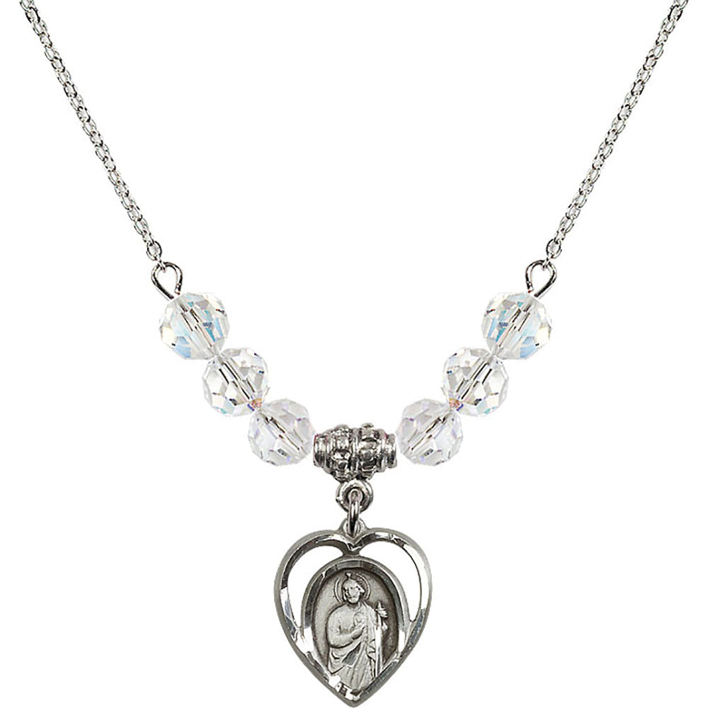 Sterling Silver Saint Jude Birthstone Necklace with Crystal Beads - 4128