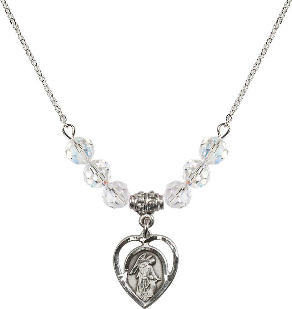 Sterling Silver Guardian Angel Birthstone Necklace with Crystal Beads - 4129