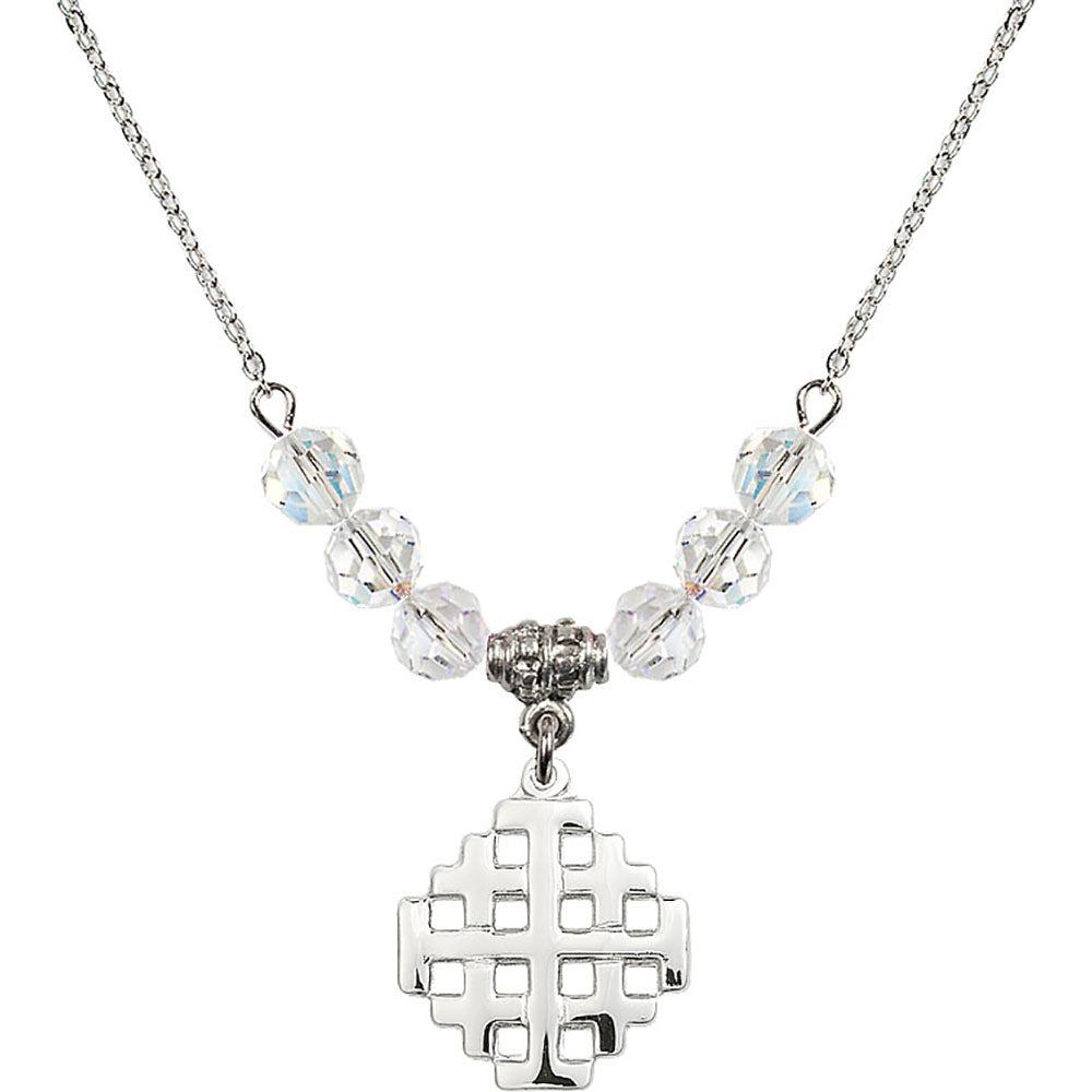Sterling Silver Jerusalem Cross Birthstone Necklace with Crystal Beads - 4139