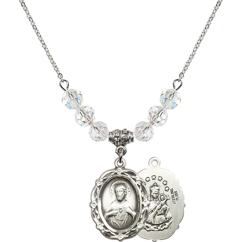Sterling Silver Scapular Birthstone Necklace with Crystal Beads - 4146