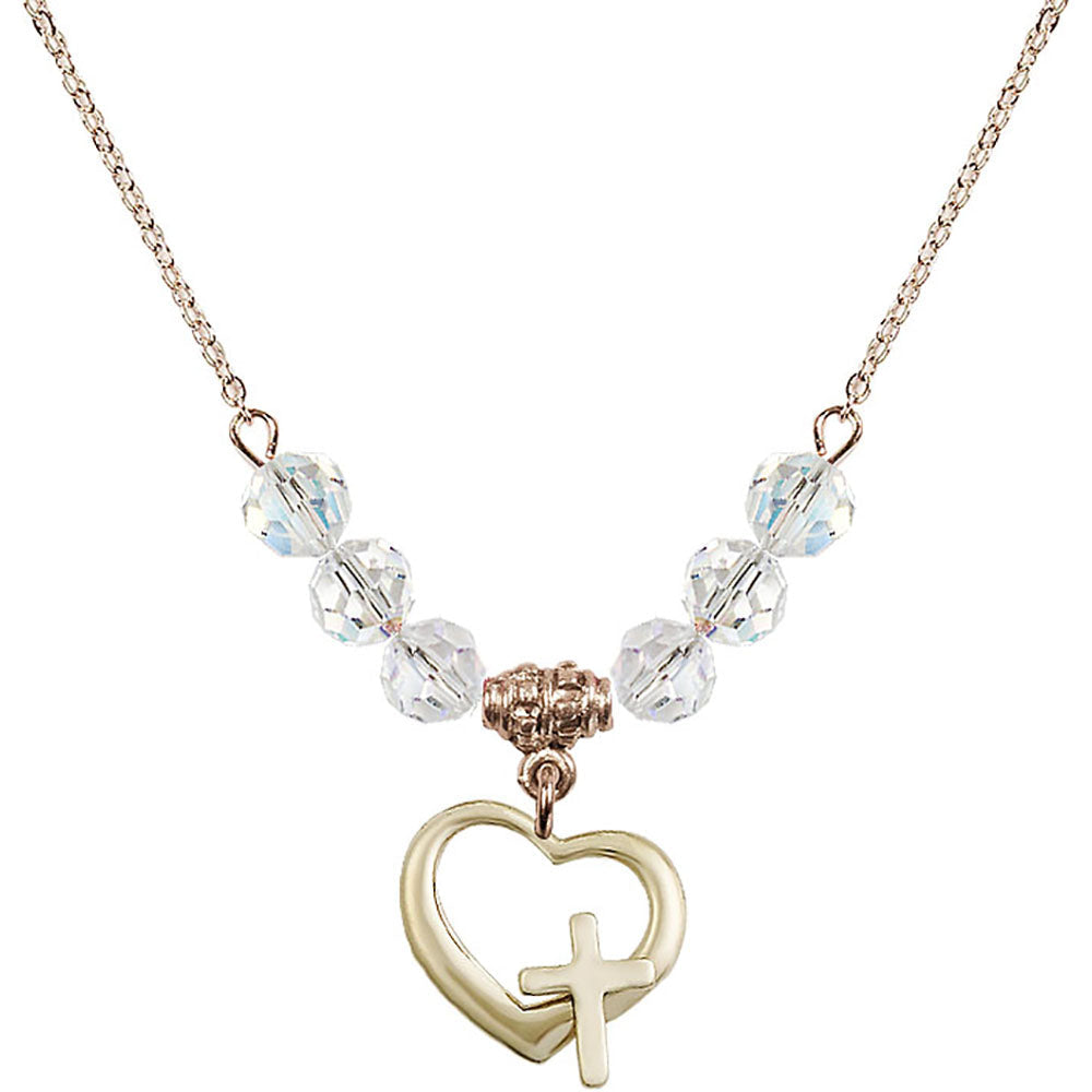 14kt Gold Filled Heart / Cross Birthstone Necklace with Crystal Beads - 4207