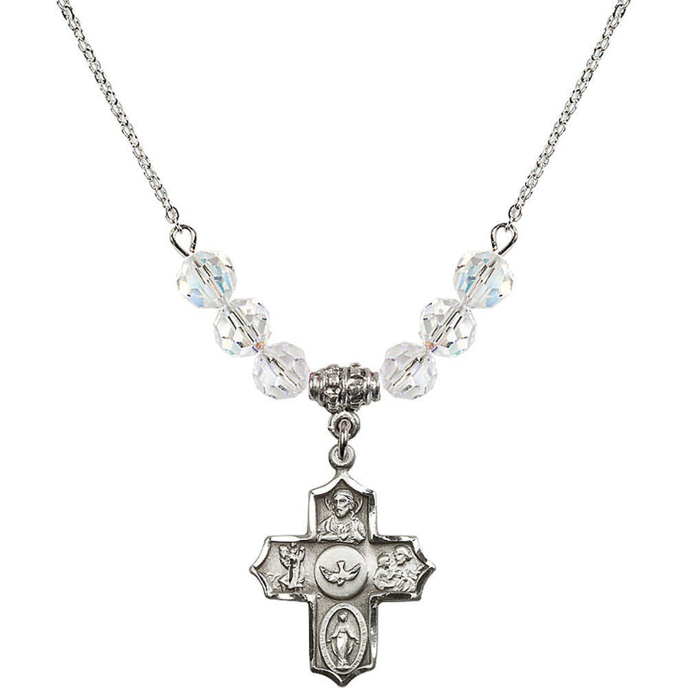 Sterling Silver 5-Way Birthstone Necklace with Crystal Beads - 4255
