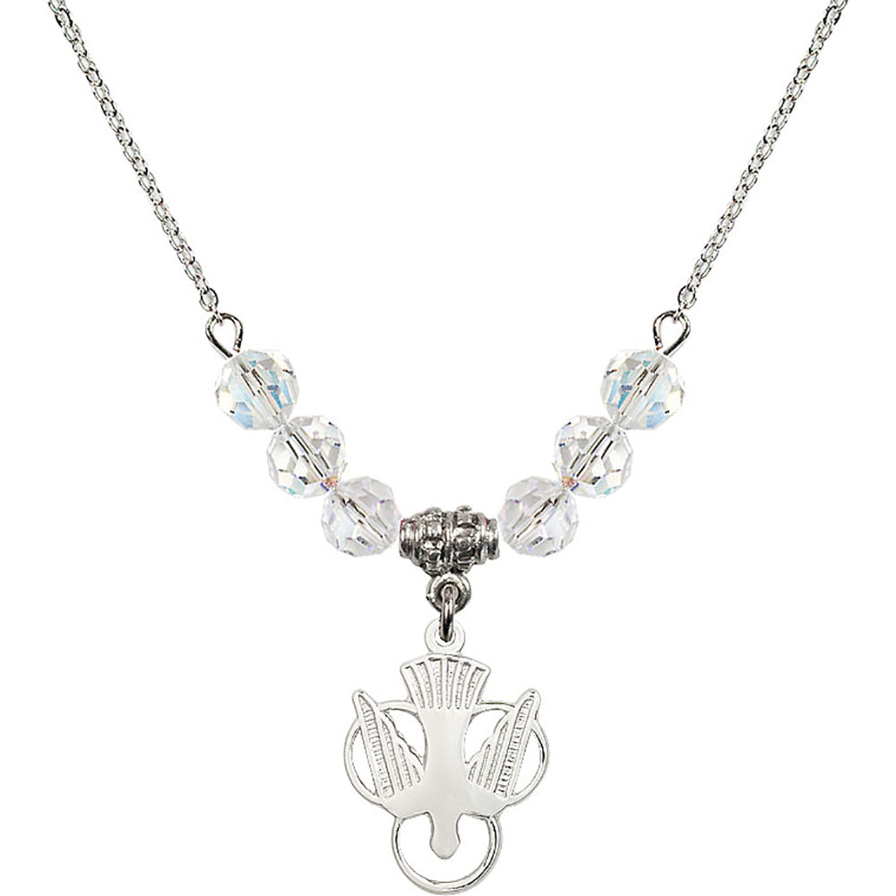 Sterling Silver Holy Spirit Birthstone Necklace with Crystal Beads - 5430