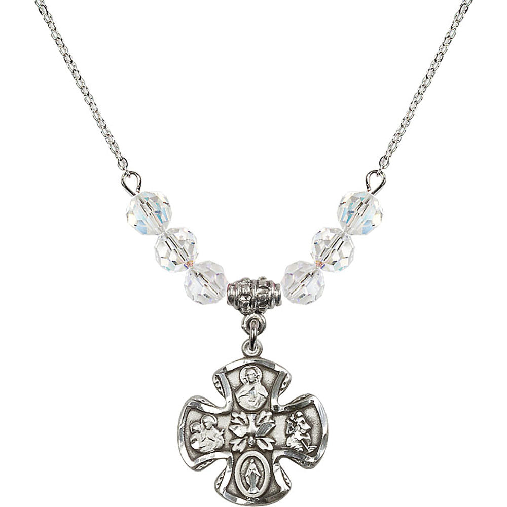 Sterling Silver 5-Way Birthstone Necklace with Crystal Beads - 5443