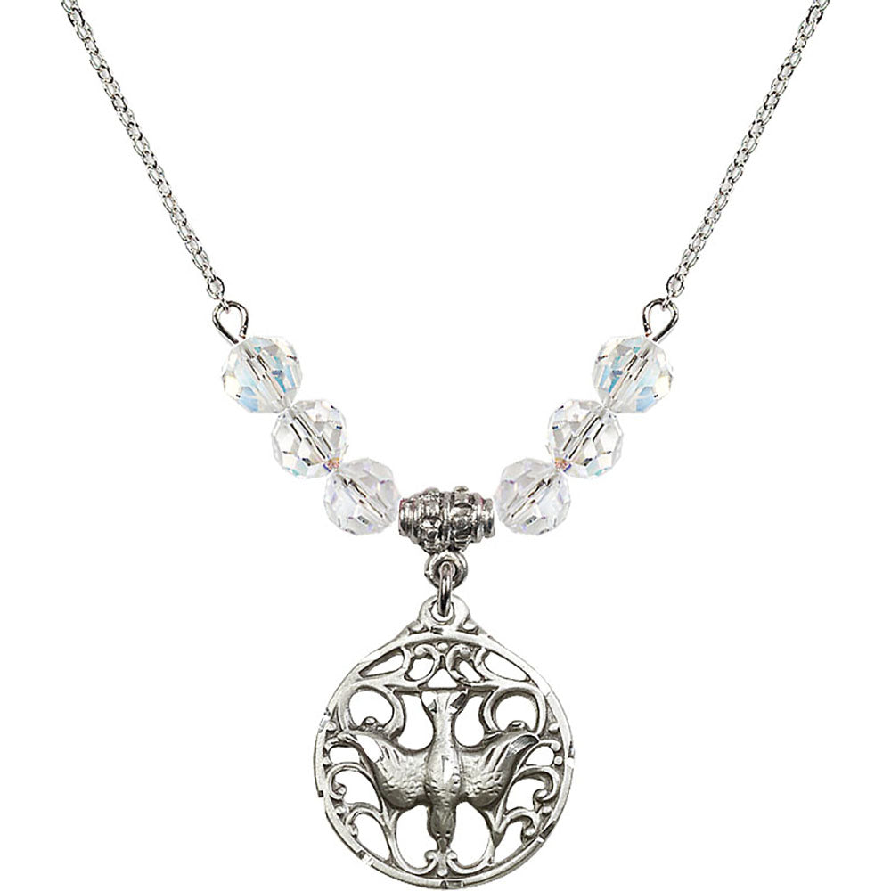 Sterling Silver Holy Spirit Birthstone Necklace with Crystal Beads - 5655