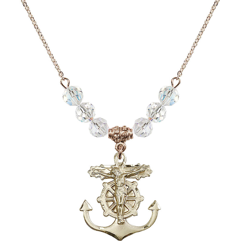 14kt Gold Filled Anchor Crucifix Birthstone Necklace with Crystal Beads - 5685