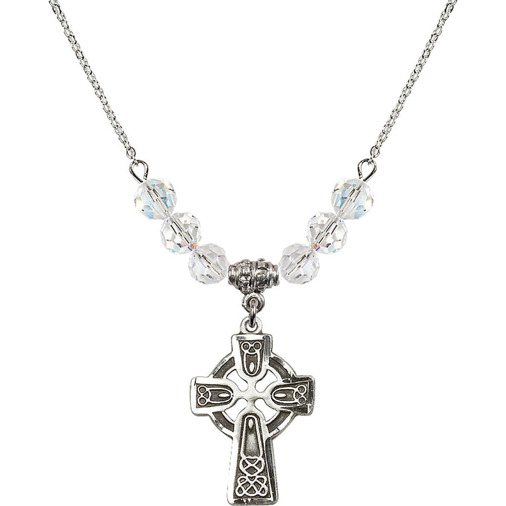 Sterling Silver Celtic Cross Birthstone Necklace with Crystal Beads - 5689