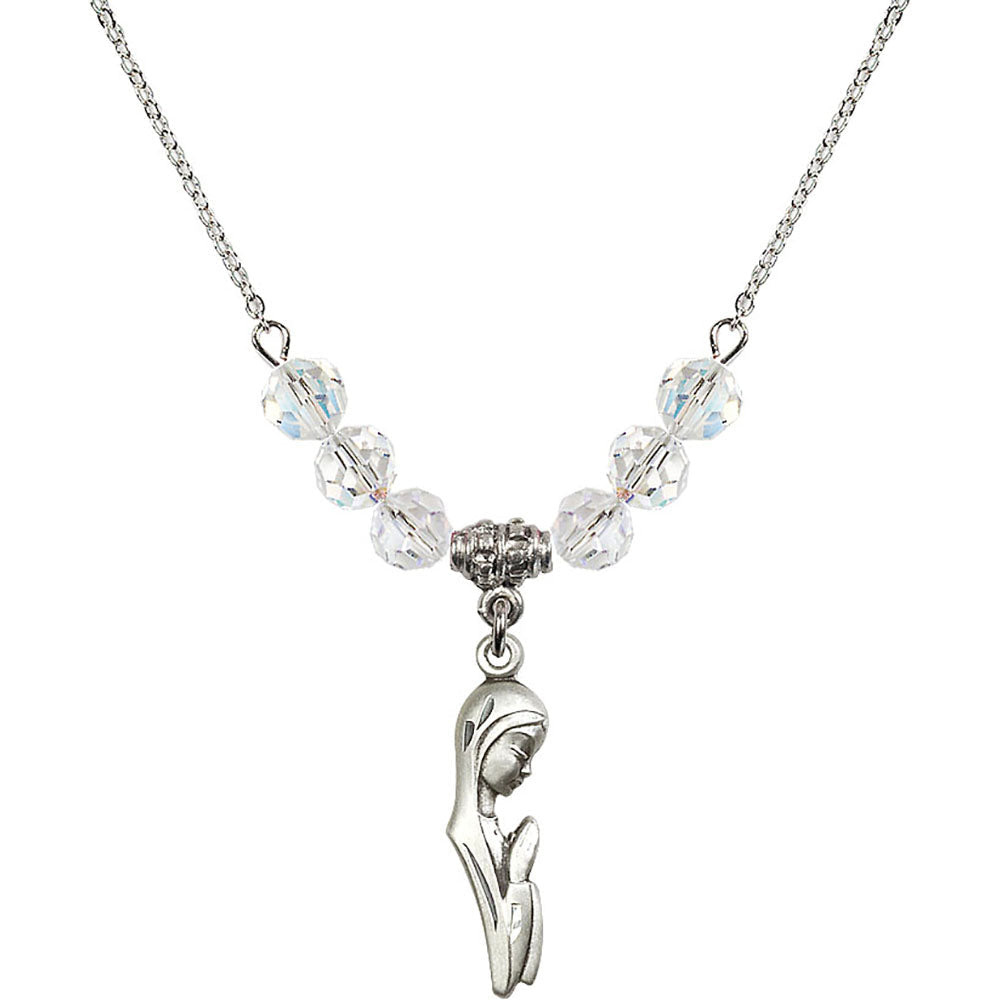 Sterling Silver Madonna Birthstone Necklace with Crystal Beads - 5907