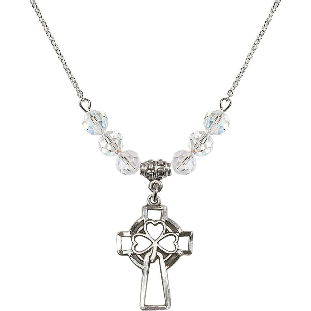 Sterling Silver Shamrock Cross Birthstone Necklace with Crystal Beads - 5999
