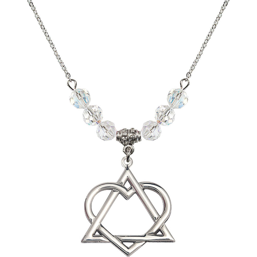 Sterling Silver Adoption Heart Birthstone Necklace with Crystal Beads - 6210