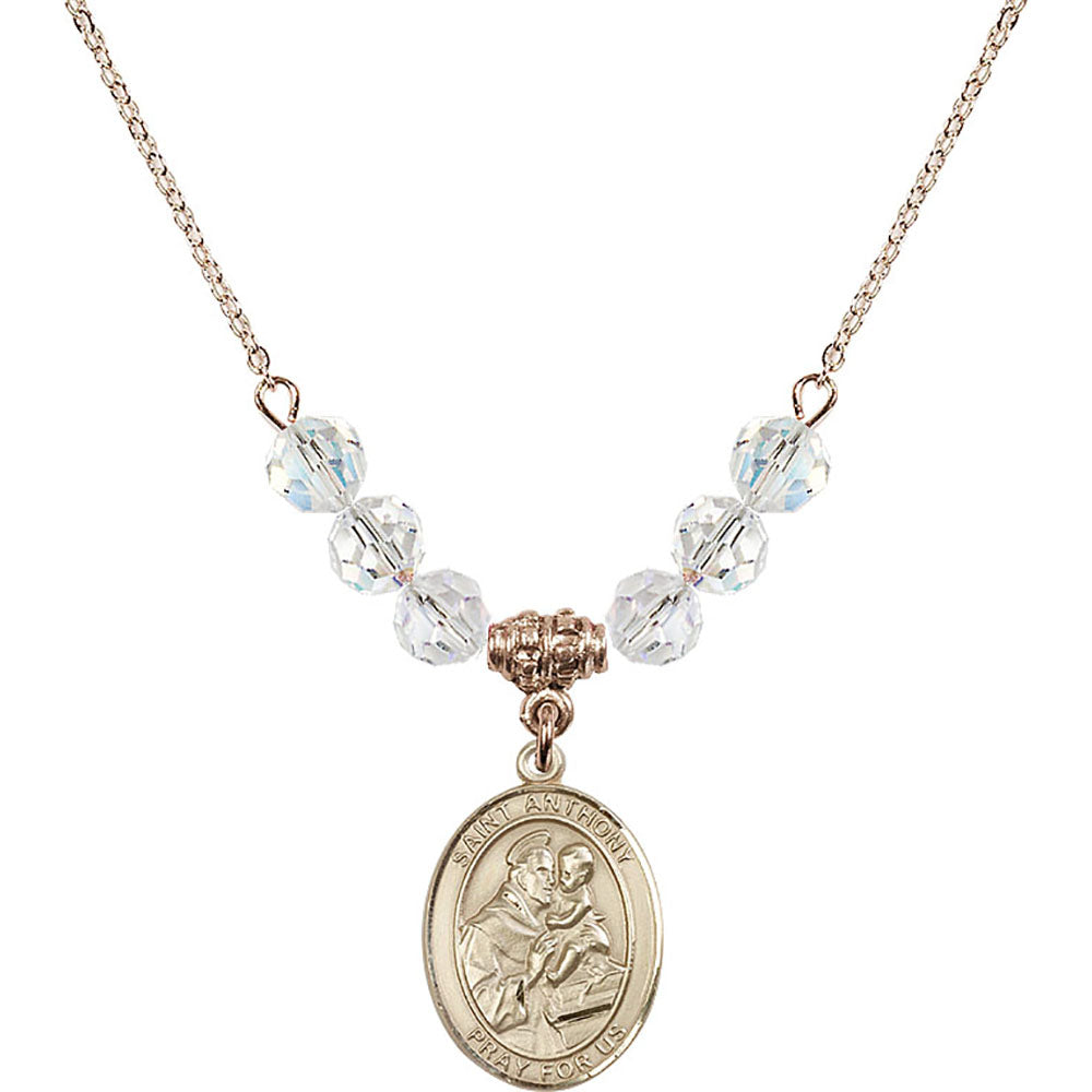 14kt Gold Filled Saint Anthony of Padua Birthstone Necklace with Crystal Beads - 8004