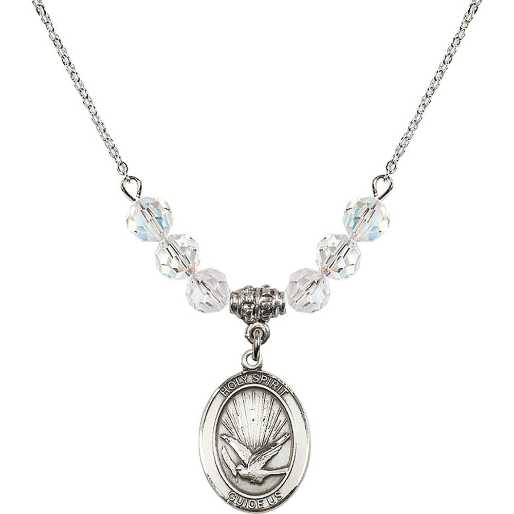 Sterling Silver Holy Spirit Birthstone Necklace with Crystal Beads - 8044