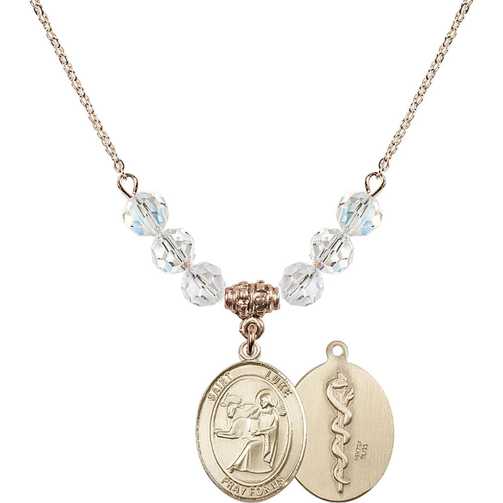 14kt Gold Filled Saint Luke the Apostle / Doctor Birthstone Necklace with Crystal Beads - 8068